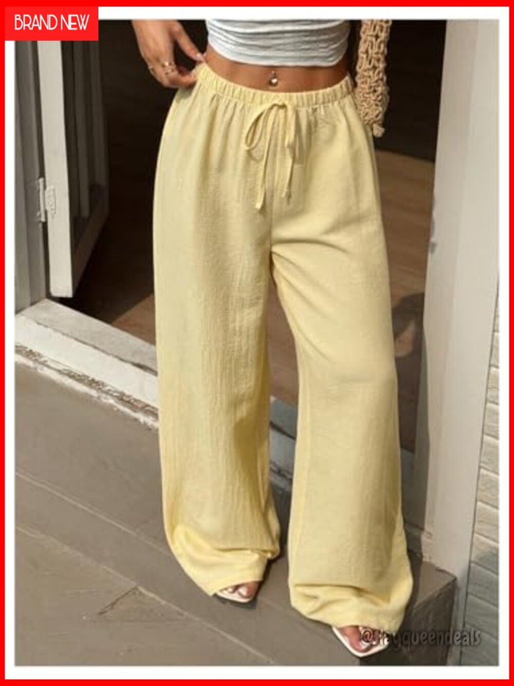 Low Rise Baggy Wide Leg Pants with Drawstring Elastic Waist - Picture 5 of 5